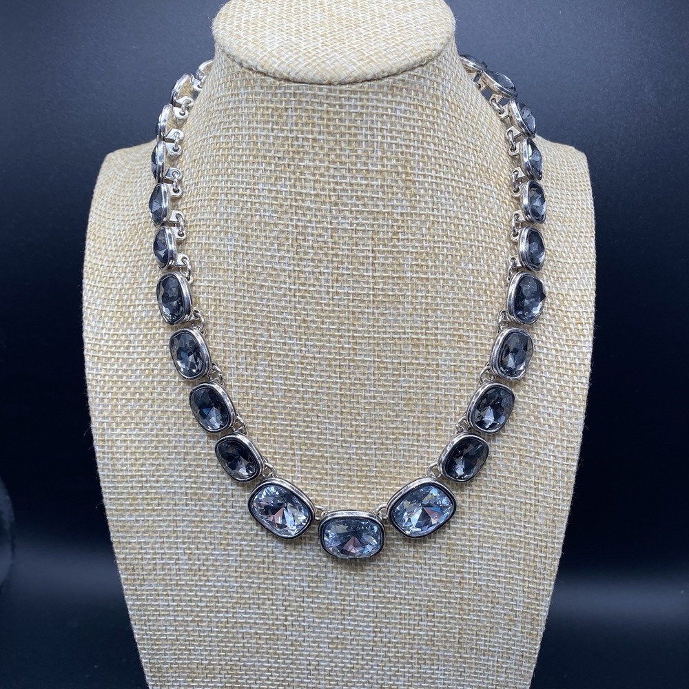 Pier 1 Silver Tone Collar Necklace Vintage Grey Rhinestone 18"